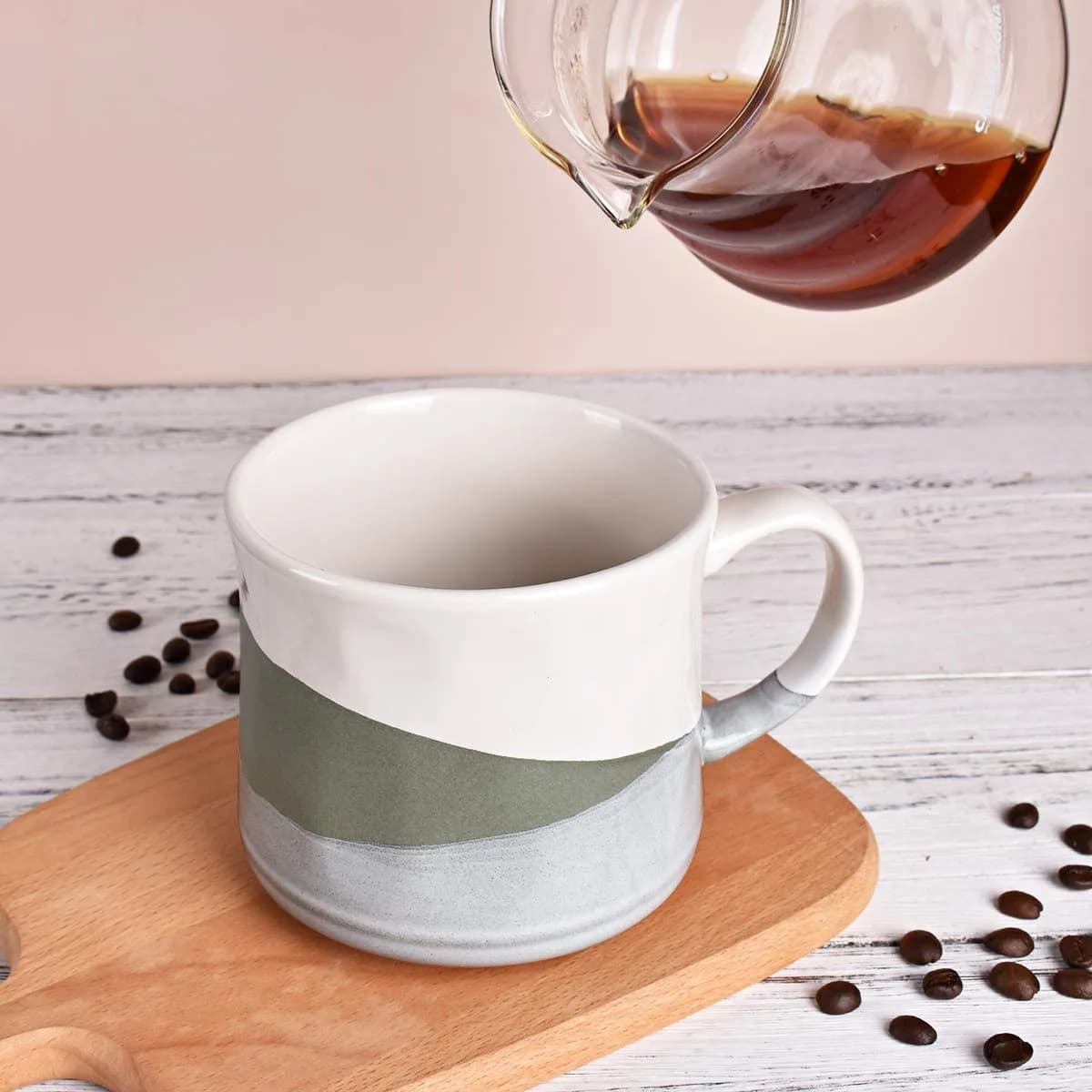 Bosmarlin Stoneware Coffee Mug 21 Oz | Dishwasher & Microwave Safe, Geometric-Green thumbnail 5