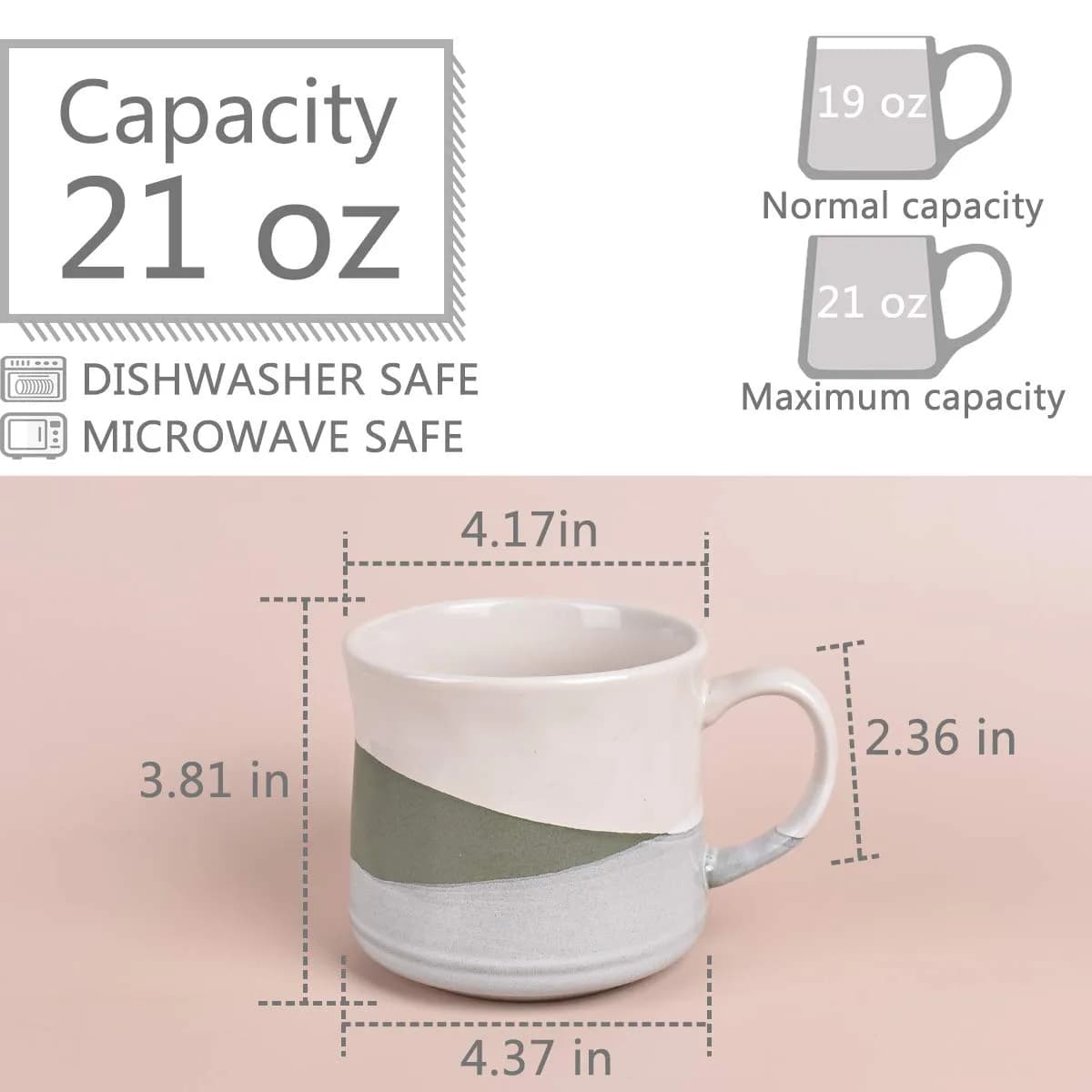 Bosmarlin Stoneware Coffee Mug 21 Oz | Dishwasher & Microwave Safe, Geometric-Green thumbnail 2