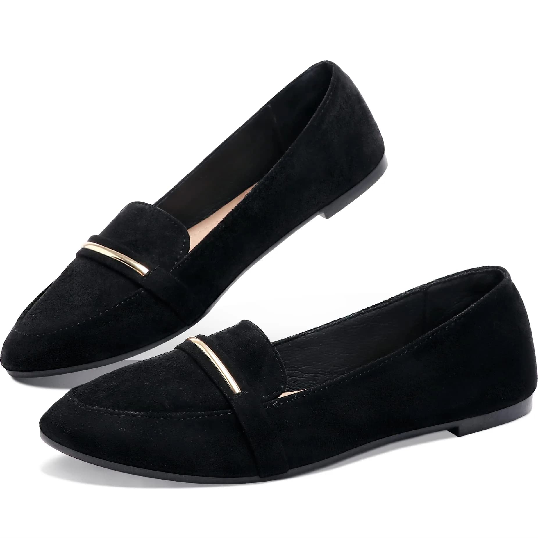 Obtaom Women's Pointy Toe Loafer Flat Faux Suede Shoes | Comfortable Work & Casual (70-120c)