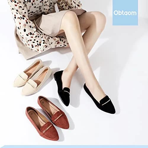 Obtaom Women's Pointy Toe Loafer Flat Faux Suede Shoes | Comfortable Work & Casual (70-120c) thumbnail 2