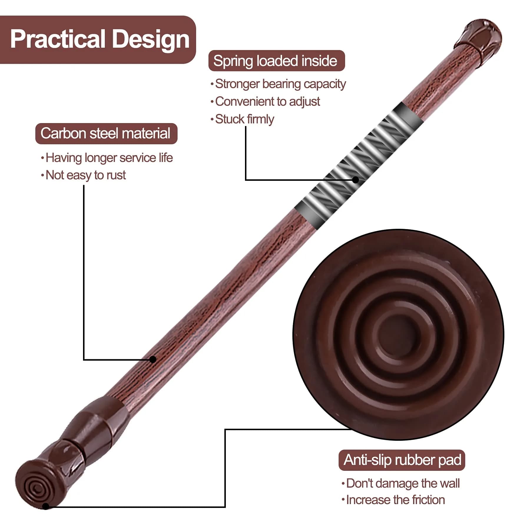 SIQUK 6 Pack Adjustable Spring Tension Rods 50.8 cm (20 Inches) | No-Drill Hanging Rods for Cupboards & Closets - view 2