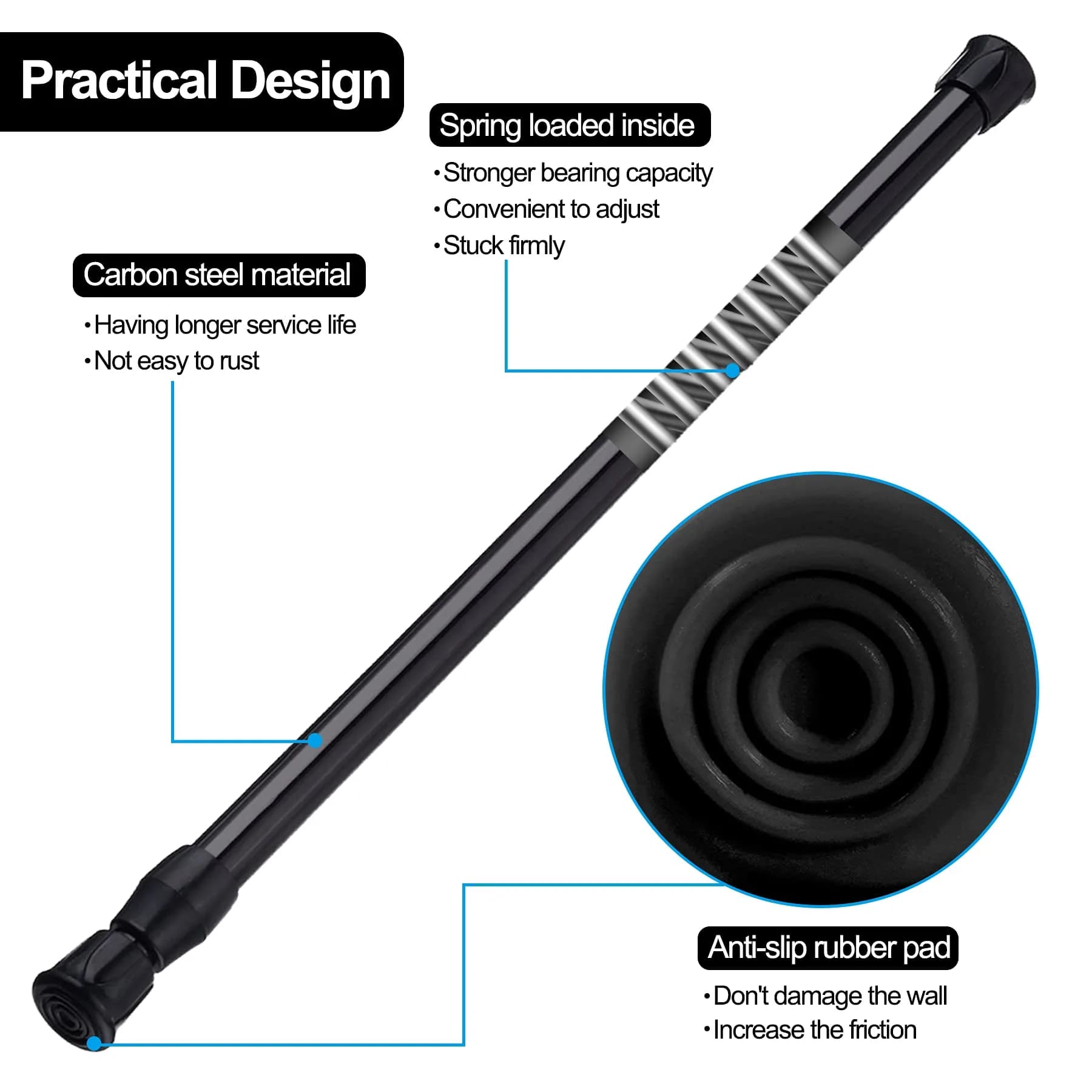 SIQUK Adjustable Spring Tension Rods 30-51 cm (12-20 Inches) | No-Drill Installation for Cupboards & Windows - view 2