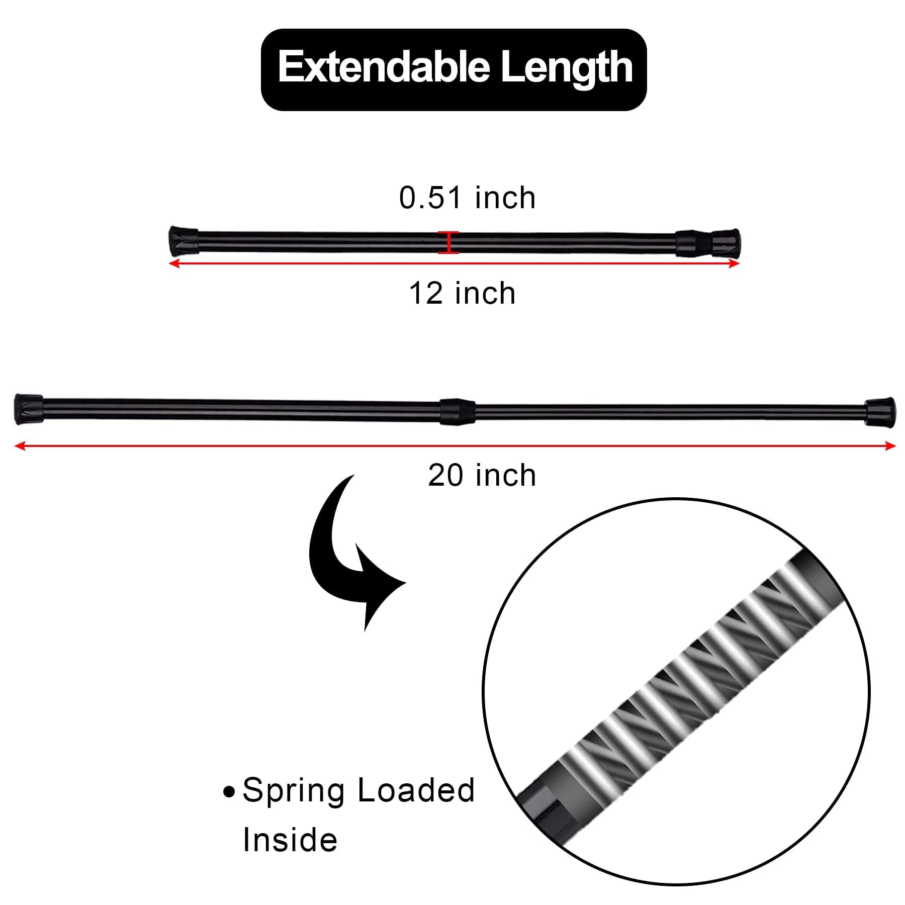 SIQUK Adjustable Spring Tension Rods 30-51 cm (12-20 Inches) | No-Drill Installation for Cupboards & Windows - view 3