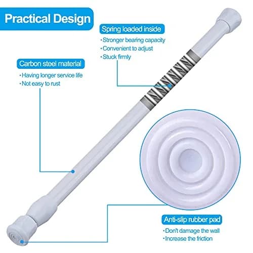 SIQUK 6 Pack White Adjustable Spring Tension Rods, 12" to 20" (30-51 cm) - No-Drill Installation - view 2