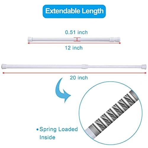 SIQUK 6 Pack White Adjustable Spring Tension Rods, 12" to 20" (30-51 cm) - No-Drill Installation - view 3