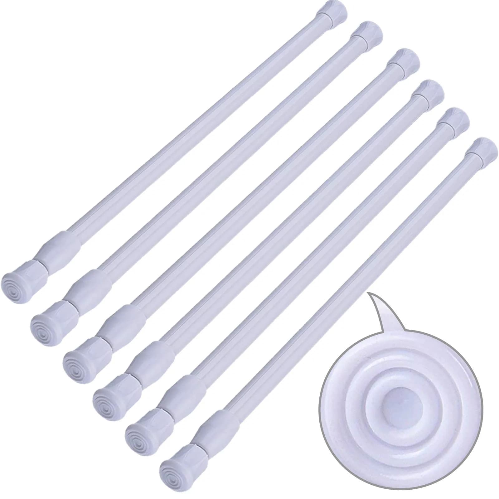 SIQUK 6 Pack Adjustable Spring Tension Rods 40-71 cm (15.7-28 Inches) | White, Stainless Steel, No-Drill Installation — White / 12" to 20"