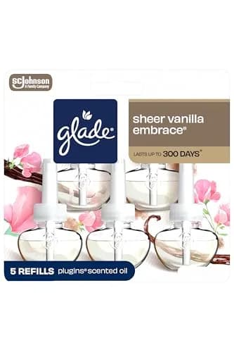 Glade PlugIns Air Freshener Refills Sheer Vanilla Embrace 3.35 Fl Oz (5 Count) | Scented with Essential Oils — Vanilla