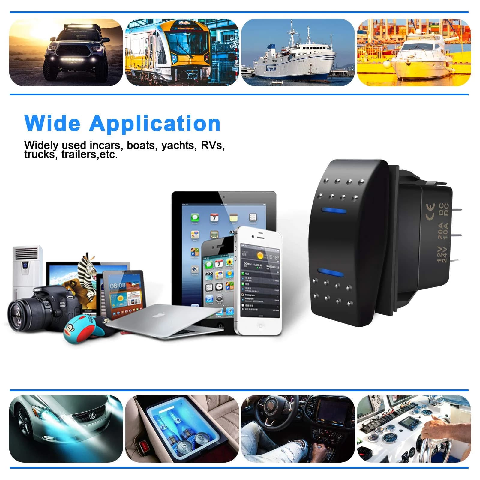 KEING Momentary Rocker Switch with Blue LED Light - 12V 20A / 24V 10A, 7-Pin DPDT (ON)/Off/(ON) | For Automotive & Marine Use - view 9
