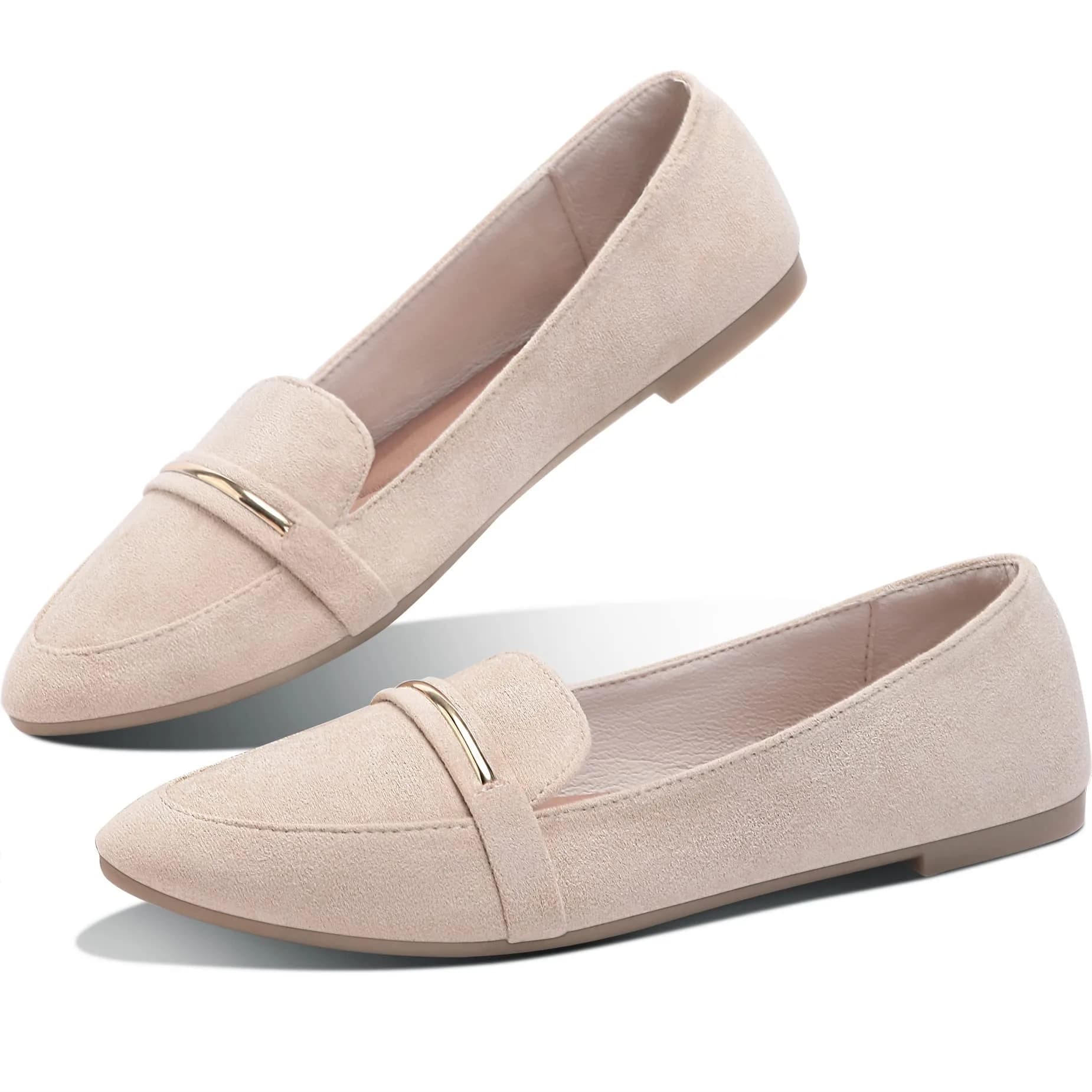 Obtaom Women's Pointy Toe Loafer Flat Faux Suede Comfortable Work Shoes in Beige US7 | Stylish & Breathable — Beige1 / 10