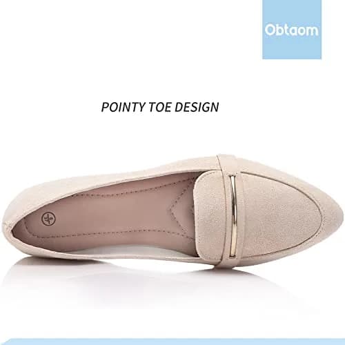 Obtaom Women's Pointy Toe Loafer Flat Faux Suede Comfortable Work Shoes Beige US9 thumbnail 5