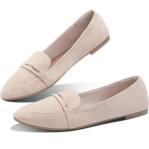 Obtaom Women's Pointy Toe Loafer Flat Faux Suede Comfortable Work Shoes in Beige US7 | Stylish & Breathable thumbnail 1