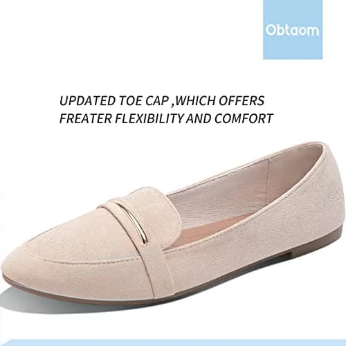 Obtaom Women's Pointy Toe Loafer Flat Faux Suede Comfortable Work Shoes in Beige US7 | Stylish & Breathable thumbnail 4