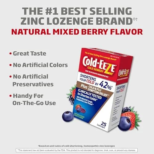 Cold-Eeze Plus Natural Mixed Berry Cold & Flu Zinc Lozenges, 25 Ct | Shortens Cold Duration & Relieves Symptoms thumbnail 5