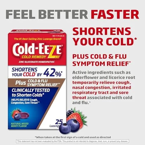 Cold-Eeze Plus Natural Mixed Berry Cold & Flu Zinc Lozenges, 25 Ct | Shortens Cold Duration & Relieves Symptoms thumbnail 2
