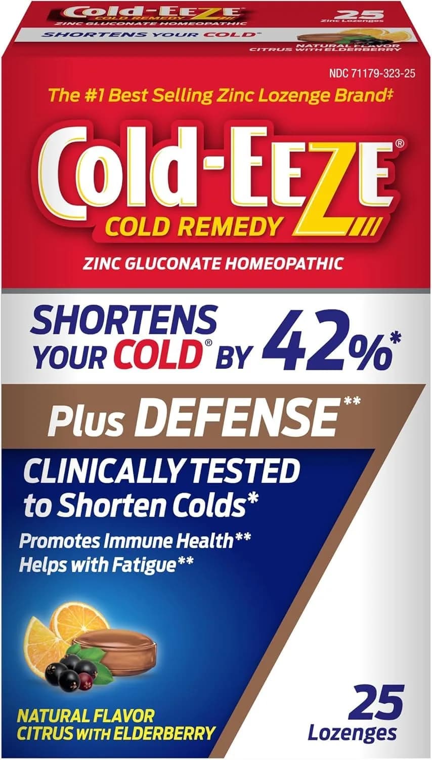 Cold-Eeze Plus Defense Zinc Lozenges, Natural Citrus Elderberry Flavor, 25 Ct | Shortens Cold Duration & Boosts Immunity - main product image