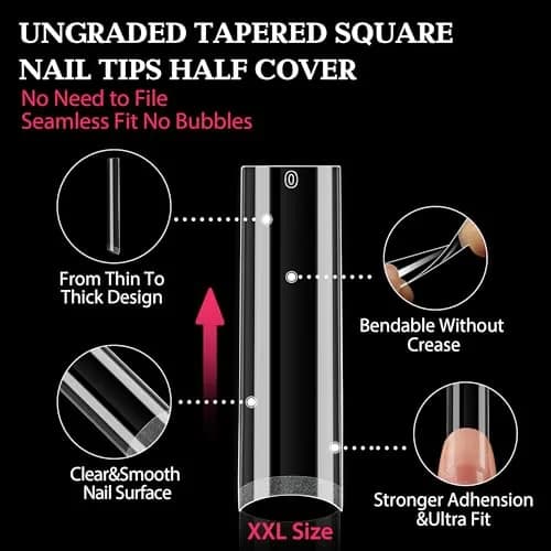 UNA GELLA Tapered Square Nail Tips XXL 216 PCS | Half Cover Jelly Soft Extra Long French Nail Tips thumbnail 3