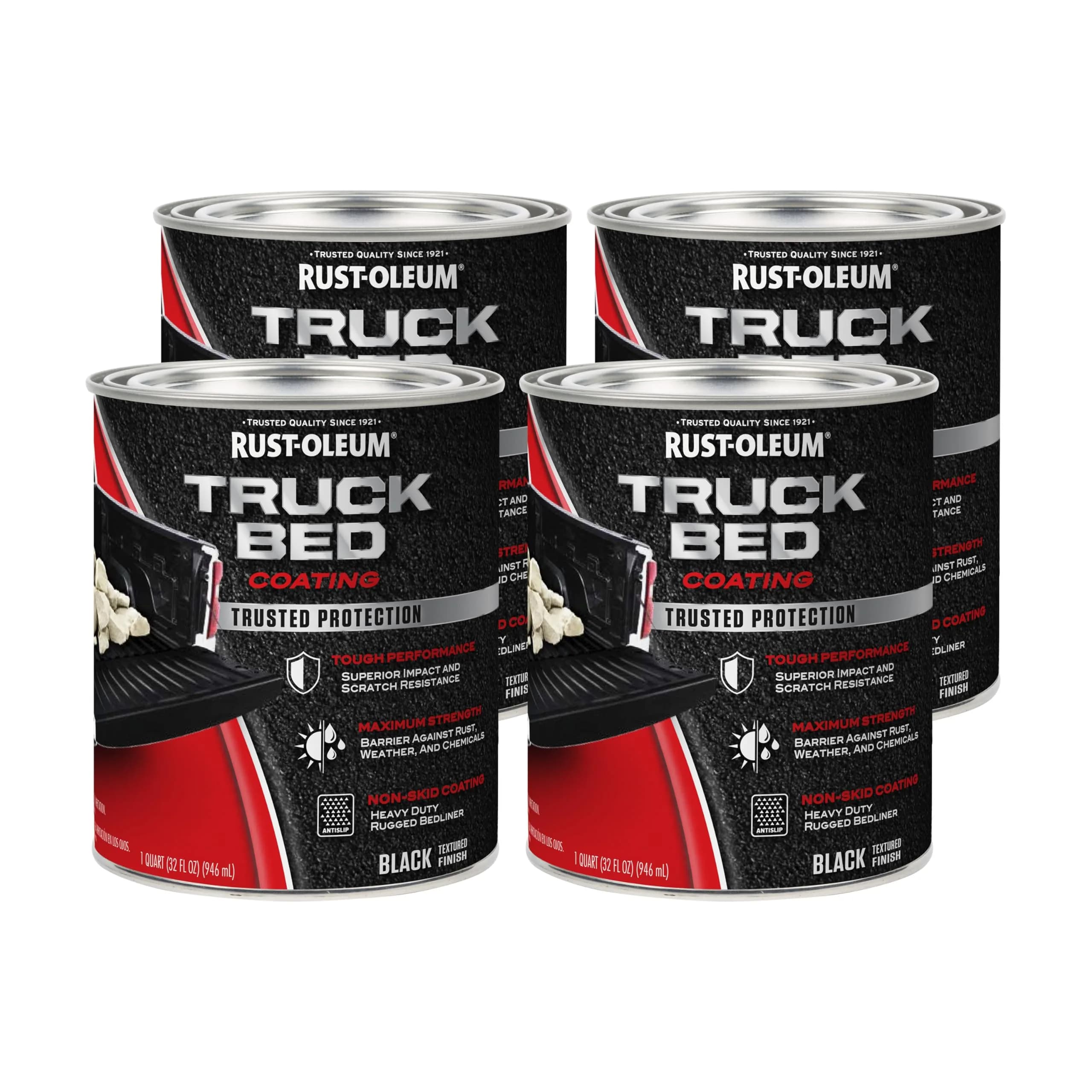 Rust-Oleum Truck Bed Coating Black Quart (32 Fl Oz / 946 ml) | 4-Pack for Ultimate Rust & Abrasion Resistance - main product image