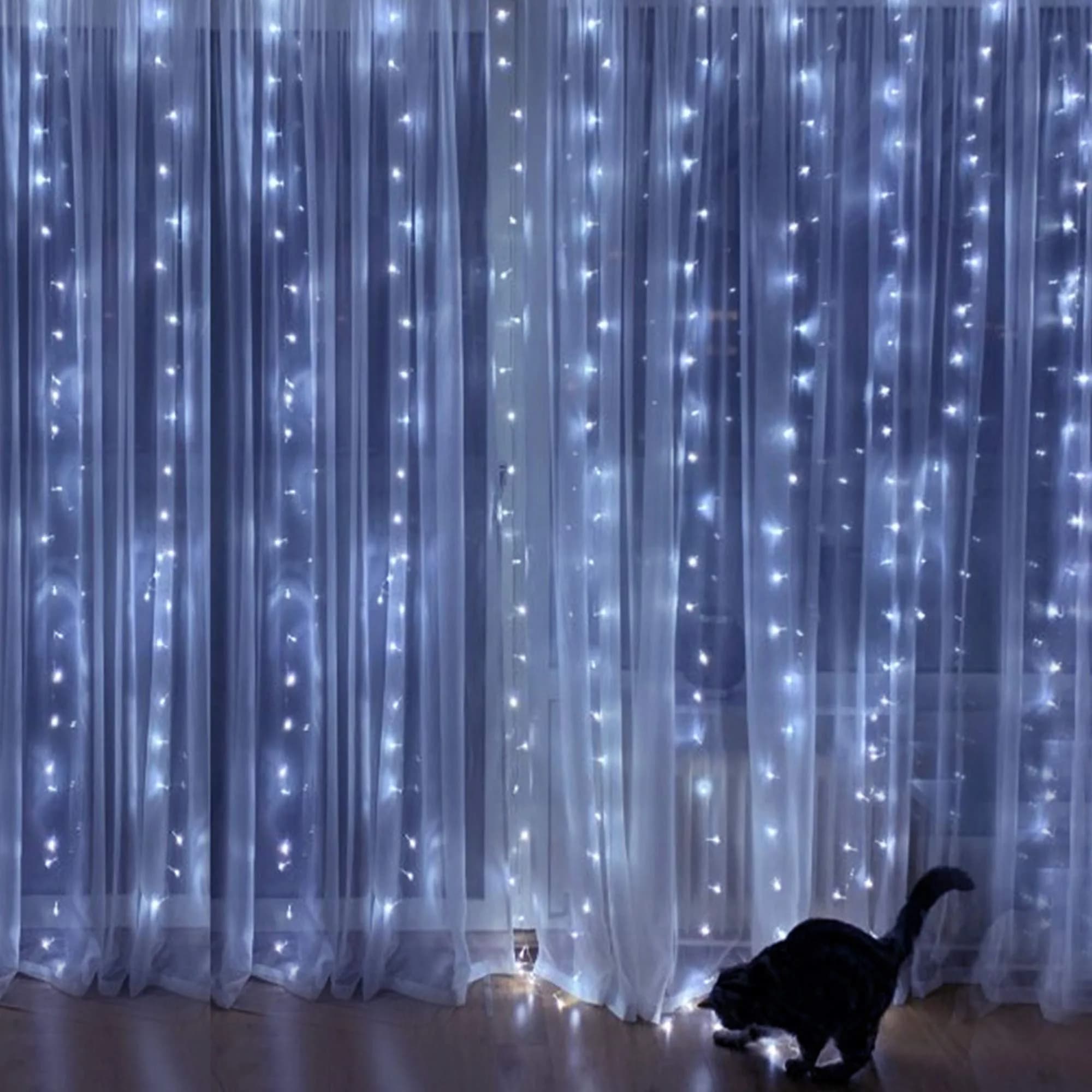 HOME LIGHTING Window Curtain String Lights, 300 LED, 8 Modes, USB, Waterproof, Cool White | Festive Indoor & Outdoor Decor thumbnail 5
