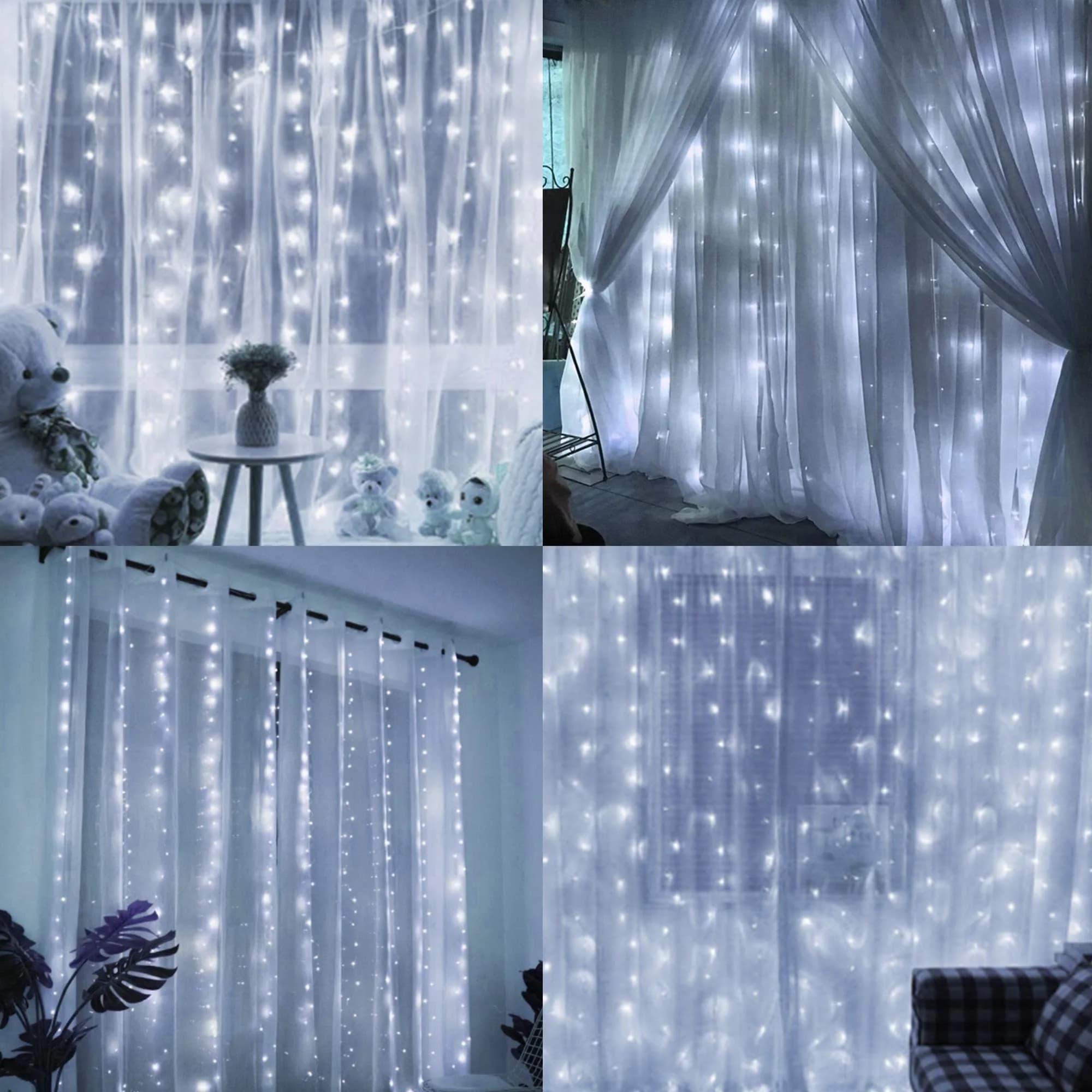 HOME LIGHTING Window Curtain String Lights, 300 LED, 8 Modes, USB, Waterproof, Cool White | Festive Indoor & Outdoor Decor thumbnail 6