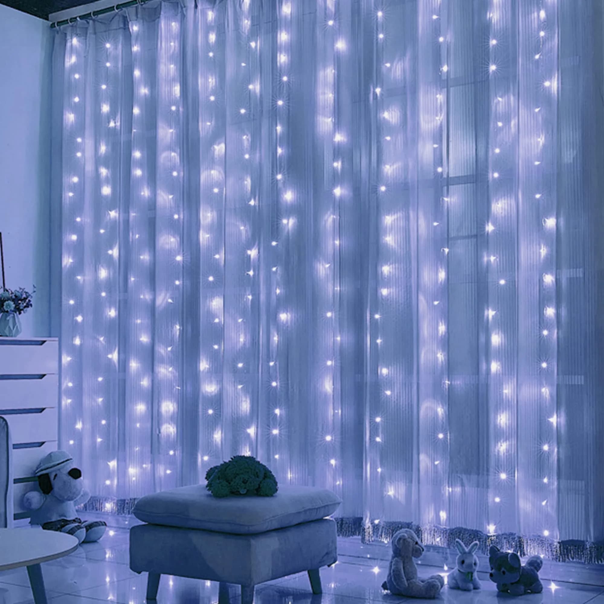 HOME LIGHTING Window Curtain String Lights, 300 LED, 8 Modes, USB, Waterproof, Cool White | Festive Indoor & Outdoor Decor thumbnail 7