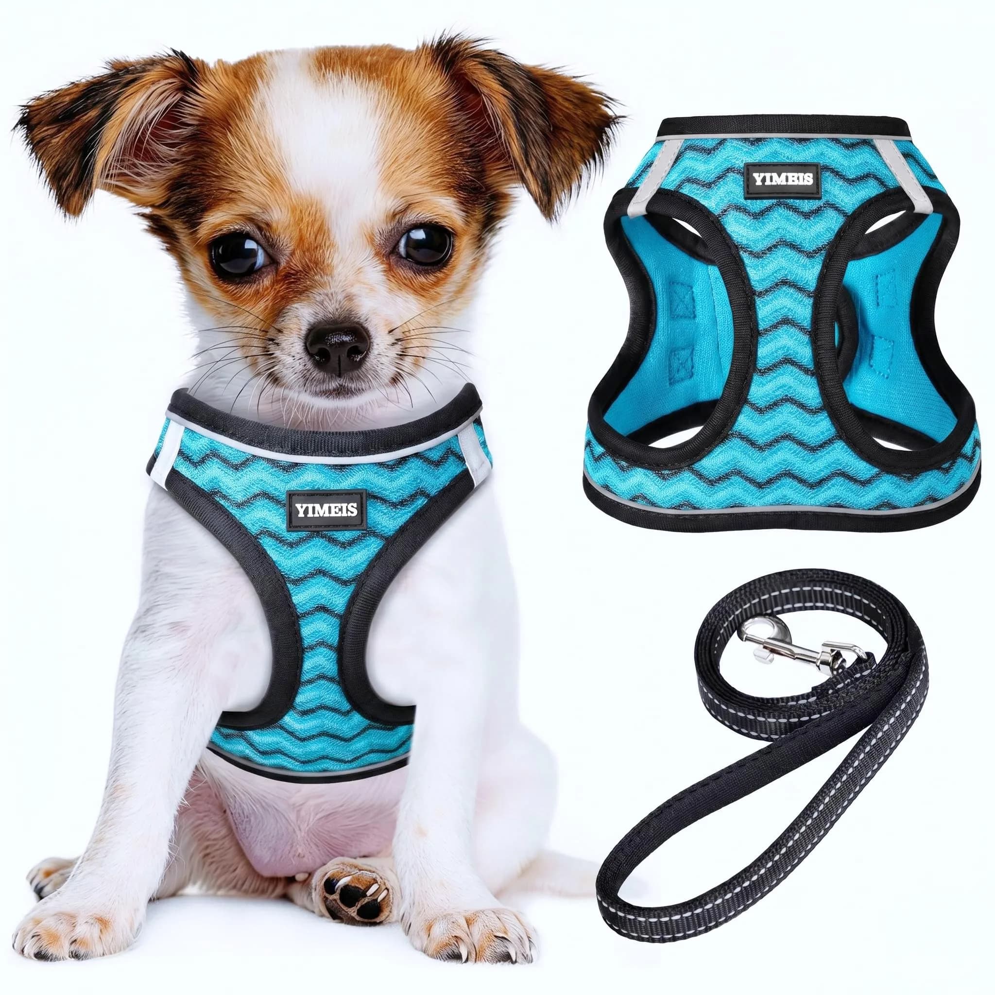 YIMEIS No Pull Dog Puppy Harness and Leash Set Reflective Mesh Vest Small | Breathable, Safety & Control — Blue