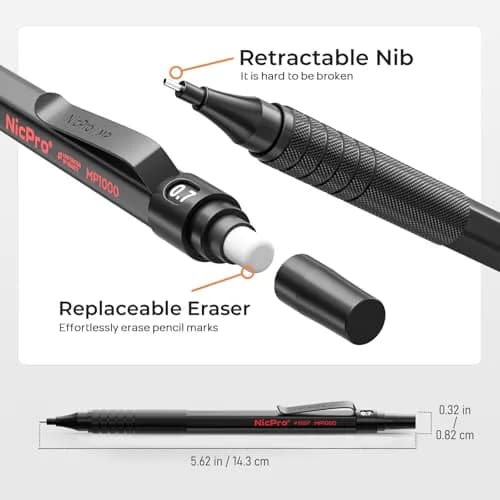 Nicpro MP1000 Series Mechanical Pencil Set 0.5mm & 0.7mm | Full Metal Body with Case & Refills thumbnail 3