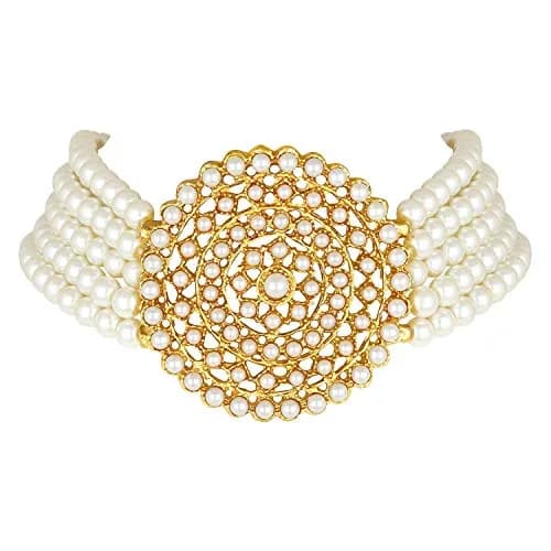 I Jewels Gold Plated Beaded Choker Set with Moti Work & Earrings, 21cm Necklace | Lightweight Traditional Indian Jewelry thumbnail 4