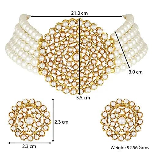 I Jewels Gold Plated Beaded Choker Set with Moti Work & Earrings, 21cm Necklace | Lightweight Traditional Indian Jewelry thumbnail 5