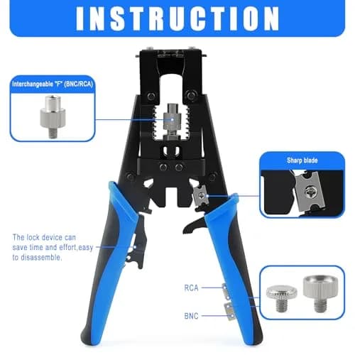 Delgada Coax Cable Crimper 3-in-1 BNC Compression Tool for RG58 RG59 RG6 | Durable, Ergonomic, Waterproof thumbnail 2