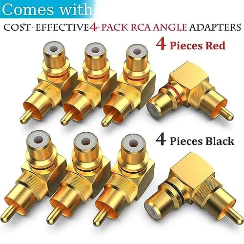 Warmstor 8-Pack RCA Right Angle Adapter 90 Degree Male to Female Connector | Extends Less Than 1 Inch thumbnail 2