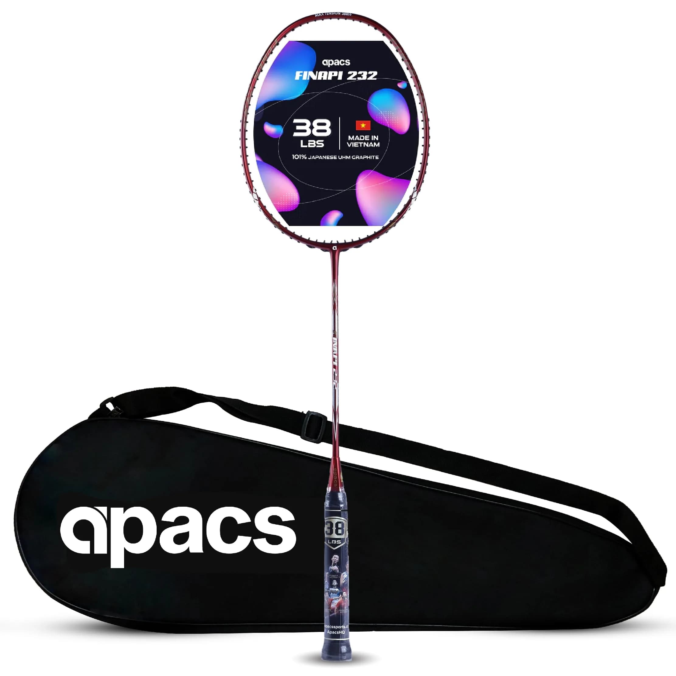 Apacs Finapi 232 Badminton Racket 38 LBS | High Power, Japanese Graphite, Made in Vietnam — Red