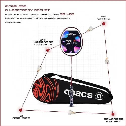 Apacs Finapi 232 Badminton Racket 38 LBS | High Power, Japanese Graphite, Made in Vietnam thumbnail 4