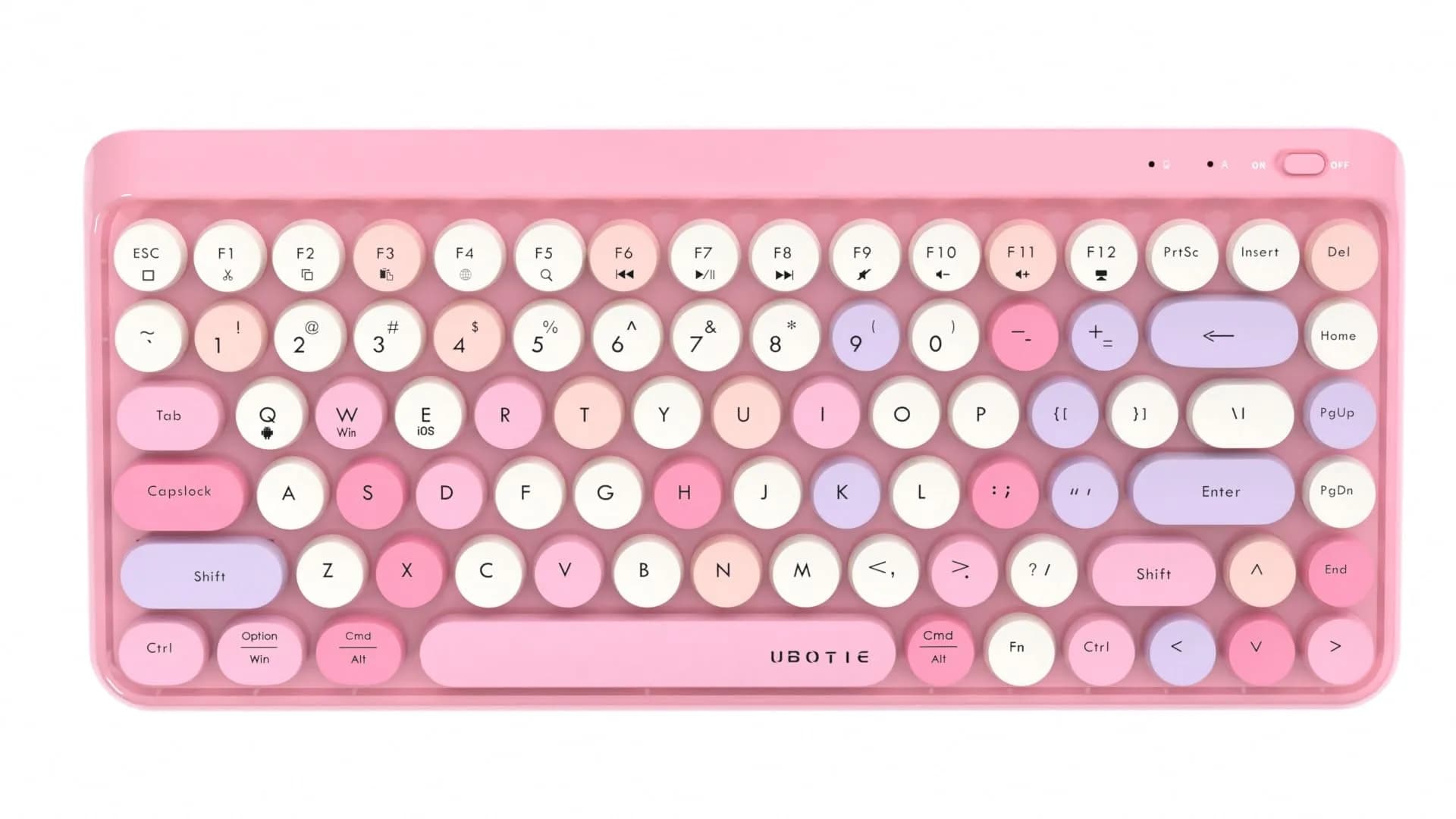 UBOTIE Portable Bluetooth Colorful Keyboard (Pink-Colorful) | Retro Round Keys, 84 Keys, Wireless — Pink-colorful