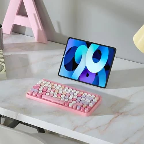 UBOTIE Portable Bluetooth Colorful Keyboard (Pink-Colorful) | Retro Round Keys, 84 Keys, Wireless thumbnail 4