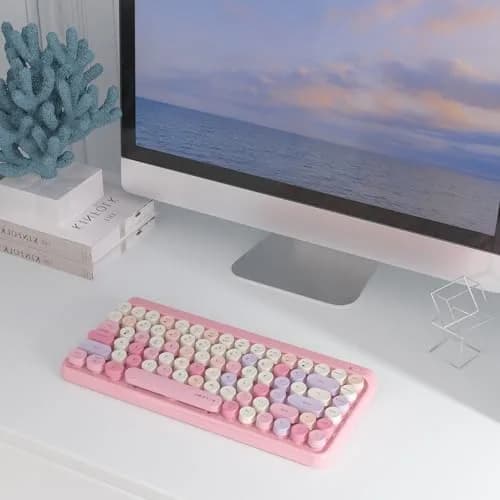 UBOTIE Portable Bluetooth Colorful Keyboard (Pink-Colorful) | Retro Round Keys, 84 Keys, Wireless thumbnail 5