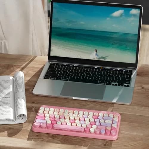 UBOTIE Portable Bluetooth Colorful Keyboard (Pink-Colorful) | Retro Round Keys, 84 Keys, Wireless thumbnail 6