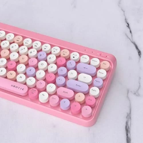 UBOTIE Portable Bluetooth Colorful Keyboard (Pink-Colorful) | Retro Round Keys, 84 Keys, Wireless thumbnail 7