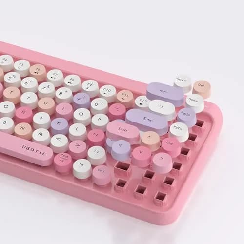 UBOTIE Portable Bluetooth Colorful Keyboard (Pink-Colorful) | Retro Round Keys, 84 Keys, Wireless thumbnail 8
