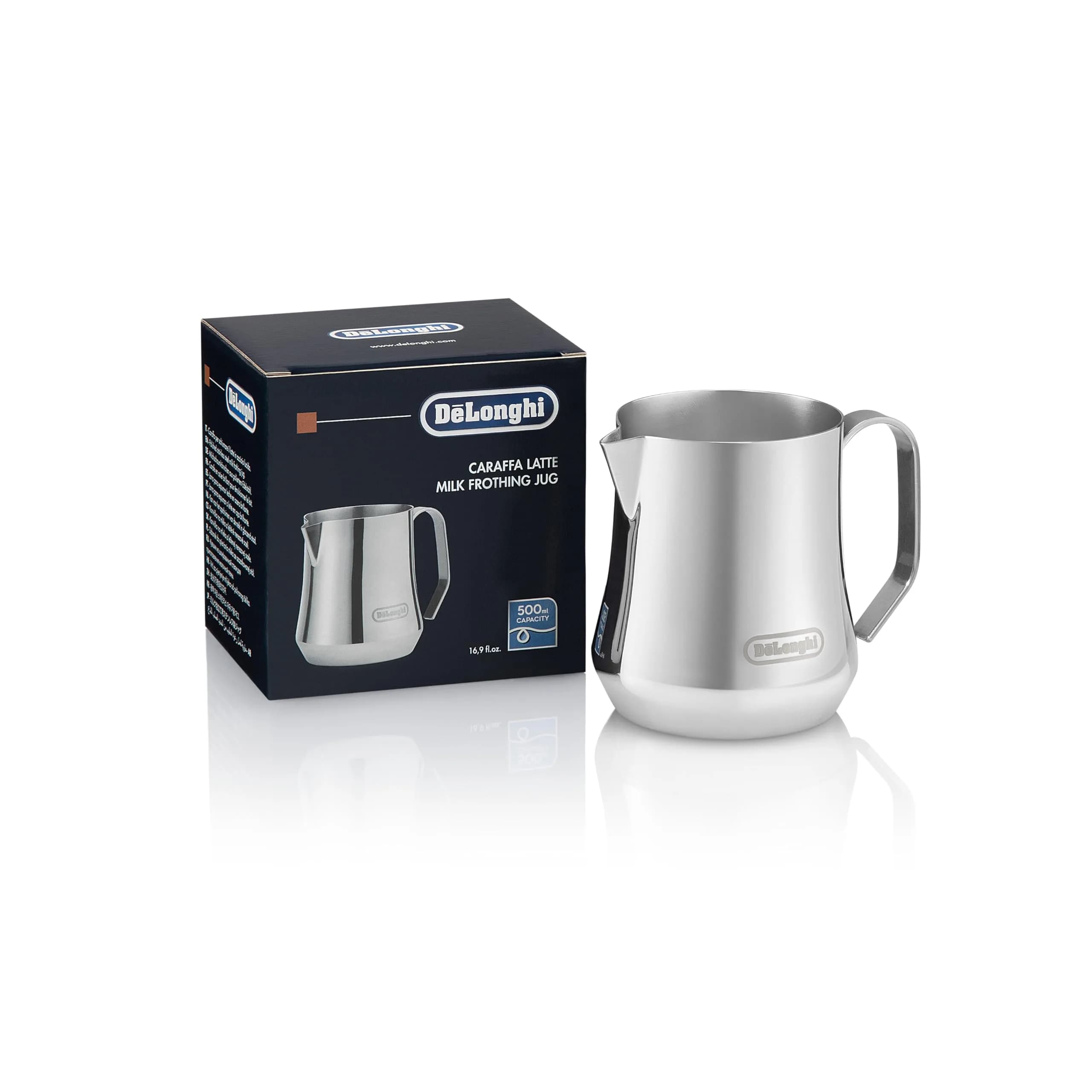 De'Longhi Milk Frothing Pitcher Stainless Steel 500ml (17 oz) | Perfect Latte Art Pouring Spout