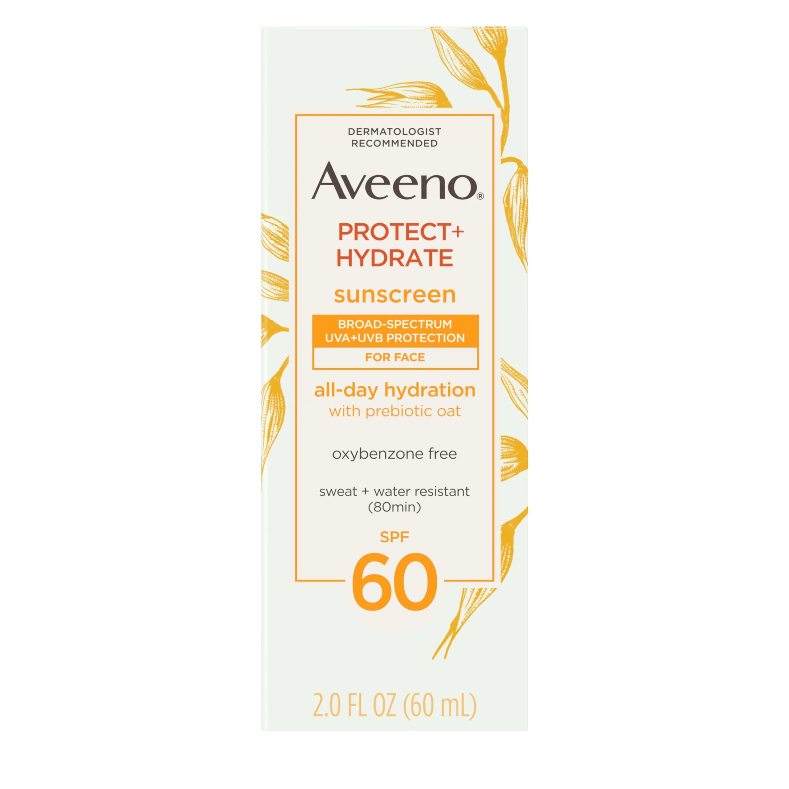 Aveeno Protect + Hydrate SPF 60 Face Sunscreen, Prebiotic Oat, 2 fl oz | Broad Spectrum Hydration & UVA/UVB Protection — 2 Fl Oz