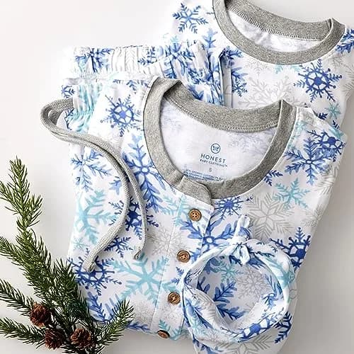 HonestBaby Family Matching Holiday Pajamas for Men, Women, Kids, Toddlers, Baby Boys, Girls, Unisex Pets, Falling Snowflakes, 0-3 Months | Organic Cotton Comfort thumbnail 3
