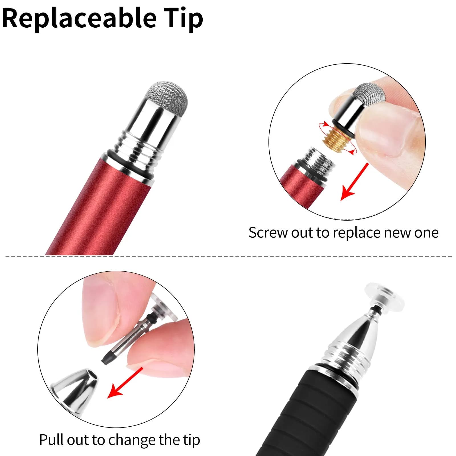 Mixoo 2-in-1 Stylus Pen for Touch Screens - Disc & Fiber Tip, High Sensitivity, Universal for iPad, iPhone, Tablets, Laptops (Red, 156mm) - view 5