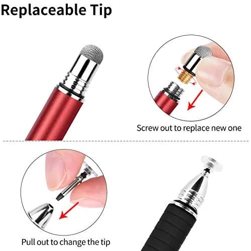 Mixoo 2-in-1 Stylus Pen for Touch Screens - Disc & Fiber Tip, High Sensitivity, Universal for iPad, iPhone, Tablets, Laptops (Red, 156mm) thumbnail 5