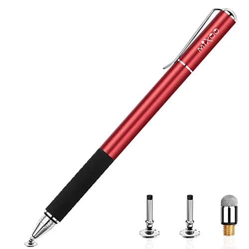 Mixoo 2-in-1 Stylus Pen for Touch Screens - Disc & Fiber Tip, High Sensitivity, Universal for iPad, iPhone, Tablets, Laptops (Red, 156mm) thumbnail 1
