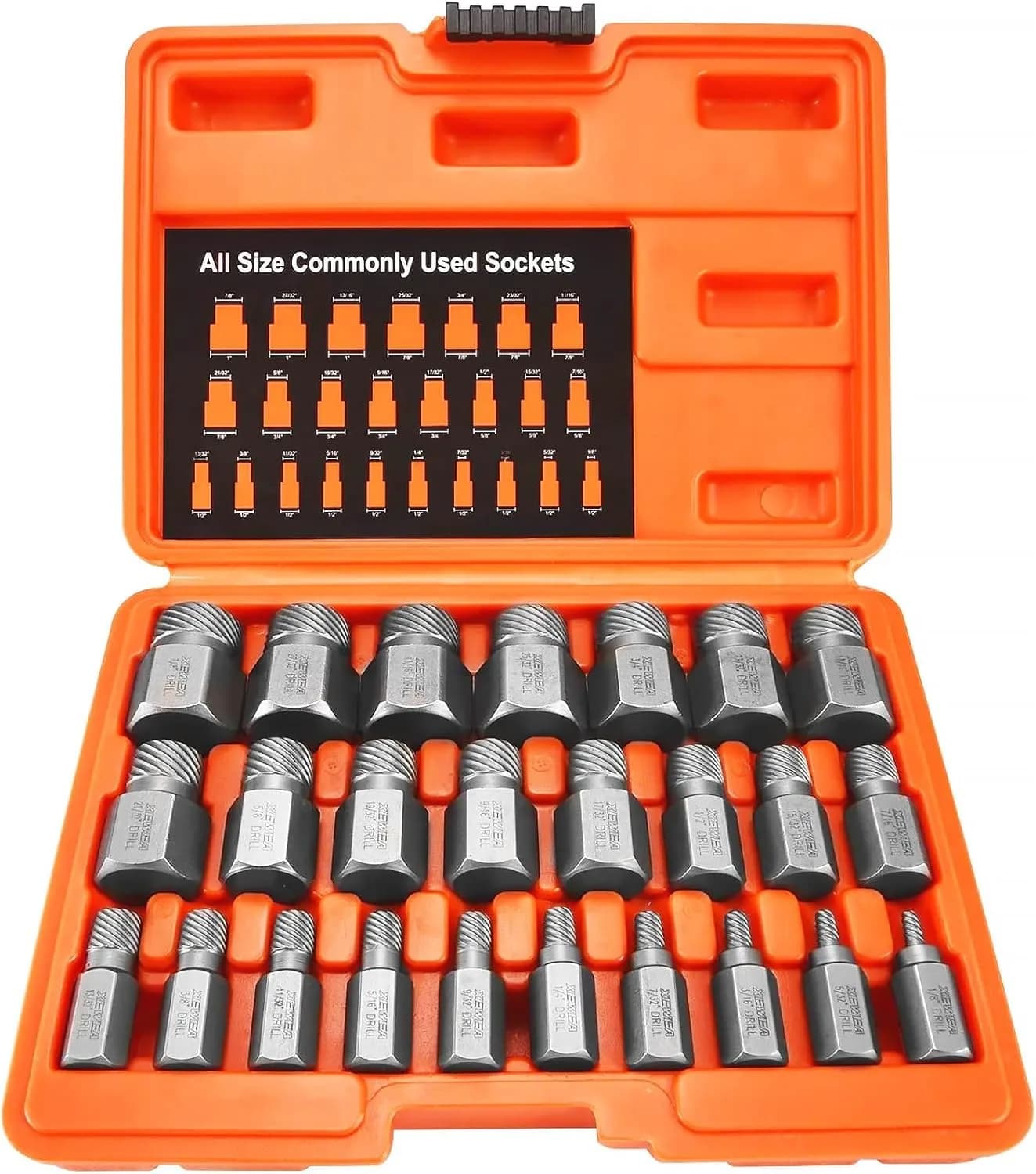 XEWEA 29PCS Screw Extractor Set Hex Head Multi-Spline, Bolt Extractor Kit | Durable Chrome Molybdenum Steel (70-120c) — 25pcs