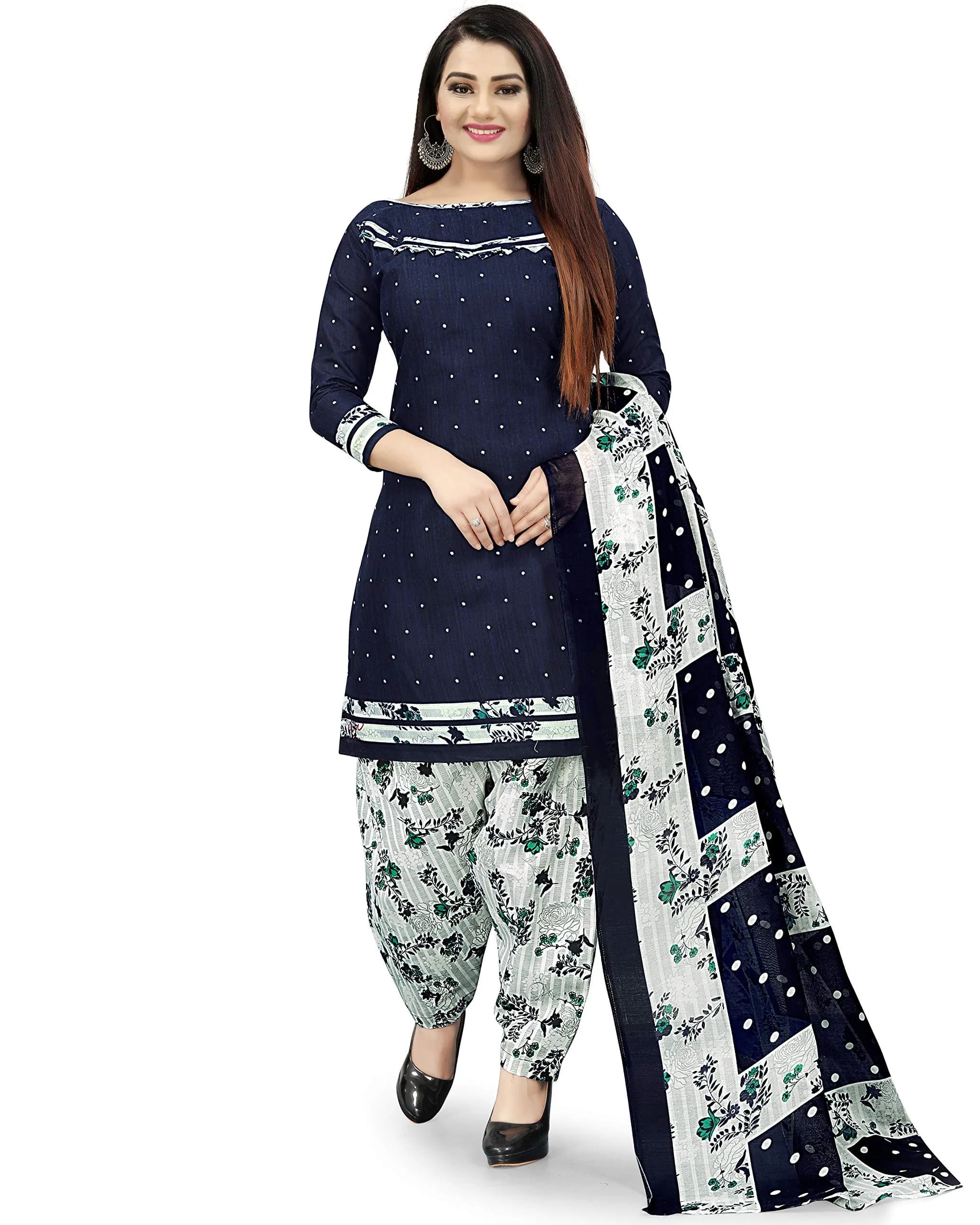 Rajnandini Navy Blue Cotton Unstitched Salwar Kameez with Dupatta | Casual & Traditional Wear (70-120 chars) - main product image