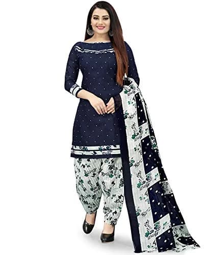 Rajnandini Navy Blue Cotton Unstitched Salwar Kameez with Dupatta | Casual & Traditional Wear (70-120 chars) thumbnail 1