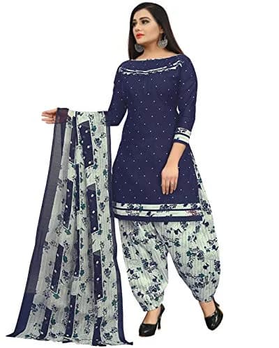 Rajnandini Navy Blue Cotton Unstitched Salwar Kameez with Dupatta | Casual & Traditional Wear (70-120 chars) thumbnail 4