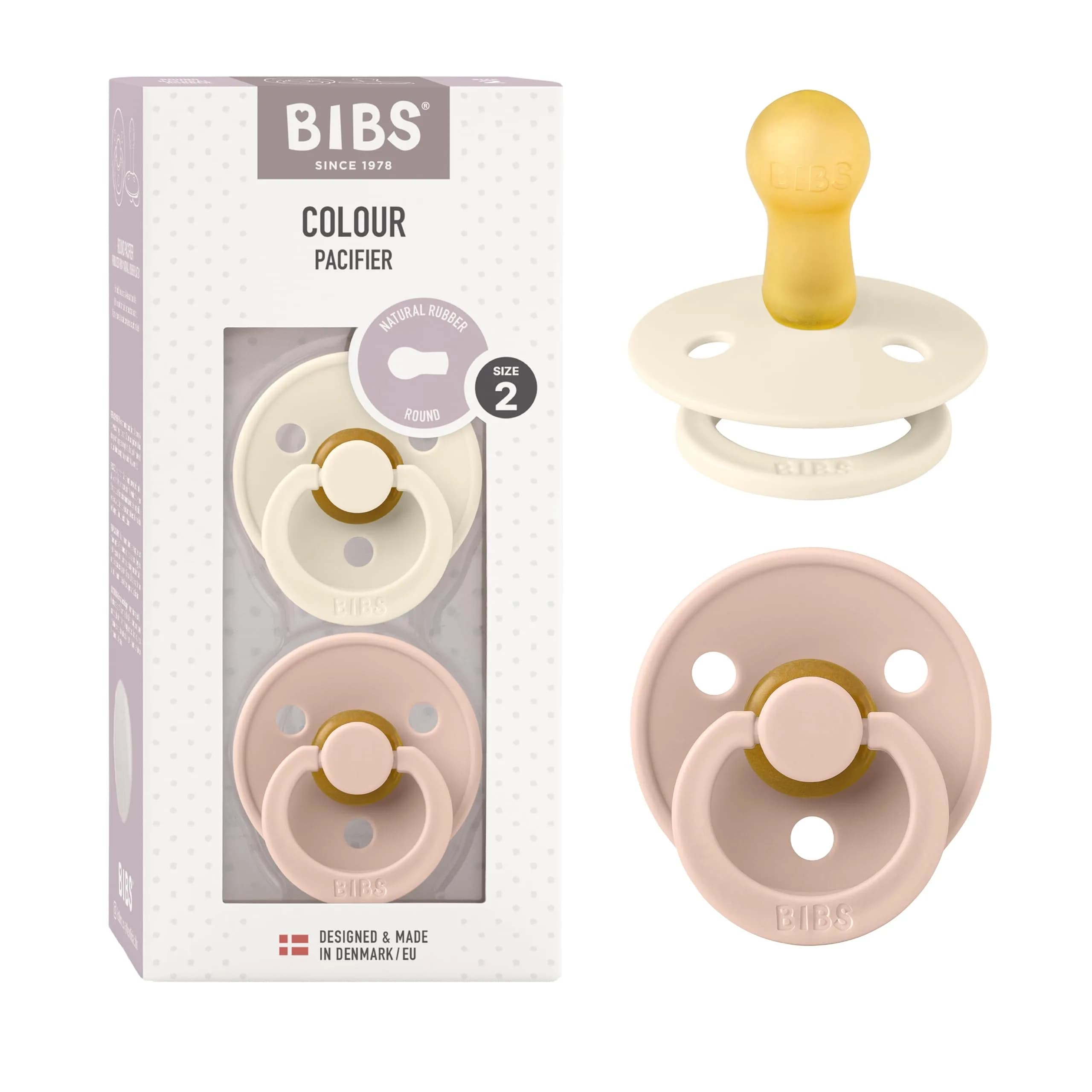 Bibs Pacifiers Blush/Ivory | Natural Rubber Baby Pacifier | 6+ Months | Made in Denmark