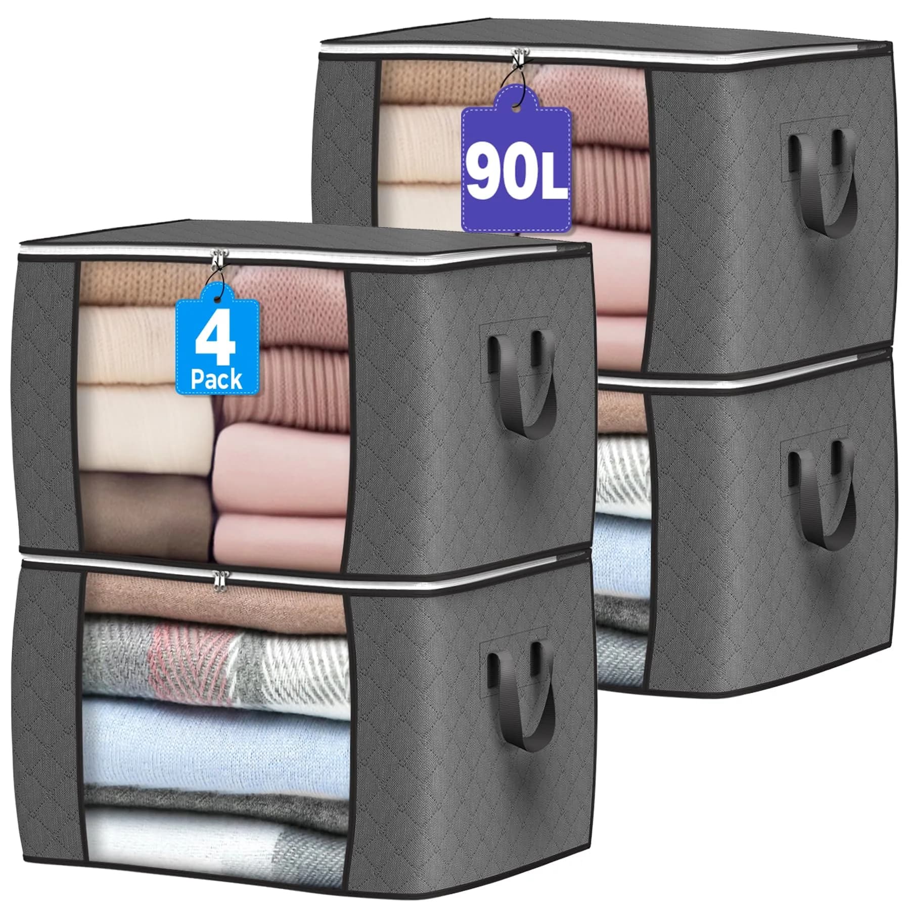 Budding Joy 90L Large Storage Bags | Foldable, Reinforced Handles, for Clothes & Comforters (23x16x13in)